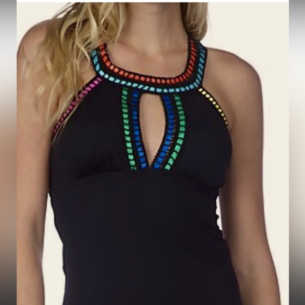 La Blanca Threading Along Black and Multicolored Tankini Top